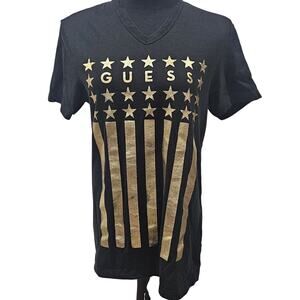 GUESS Mens Tshirt Metallic Stars Stripes Large Festival Spellout Patriotic Glam